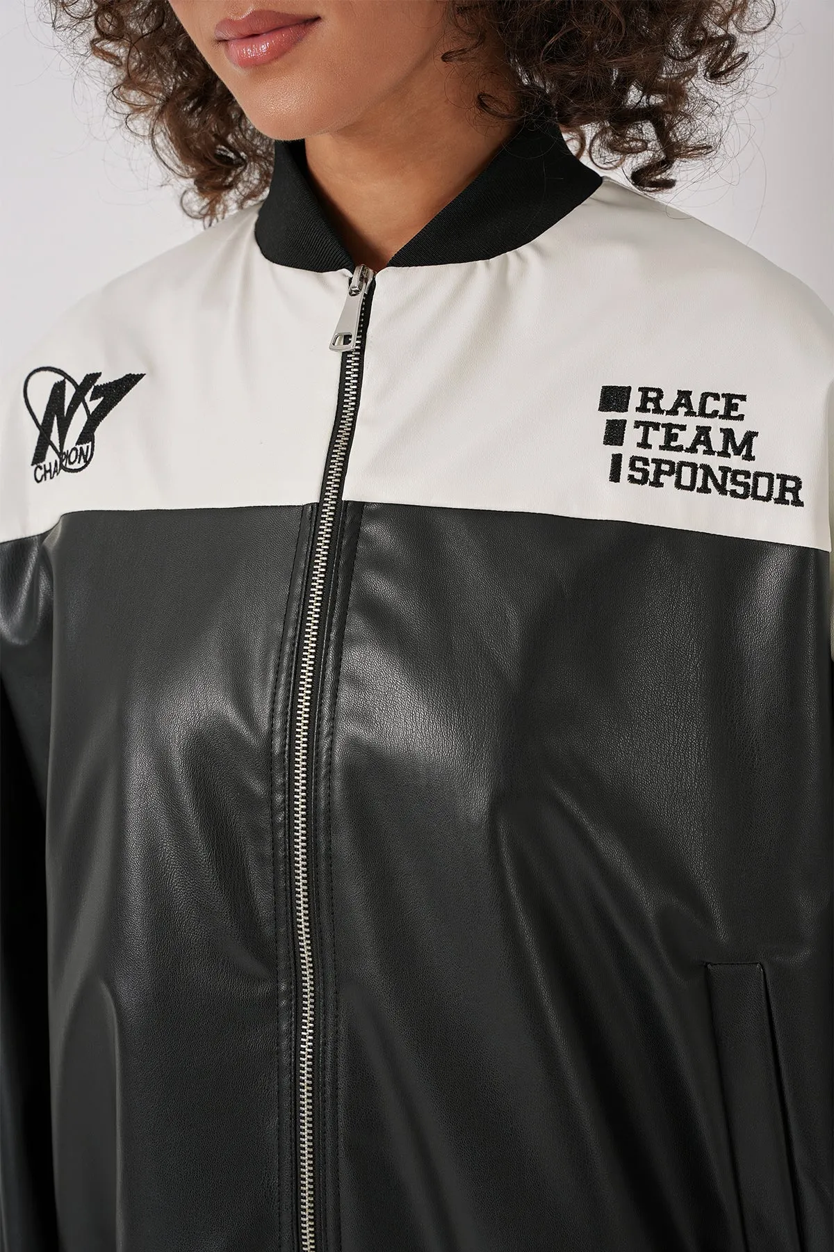 0698 baskili suni deri bomber ceket