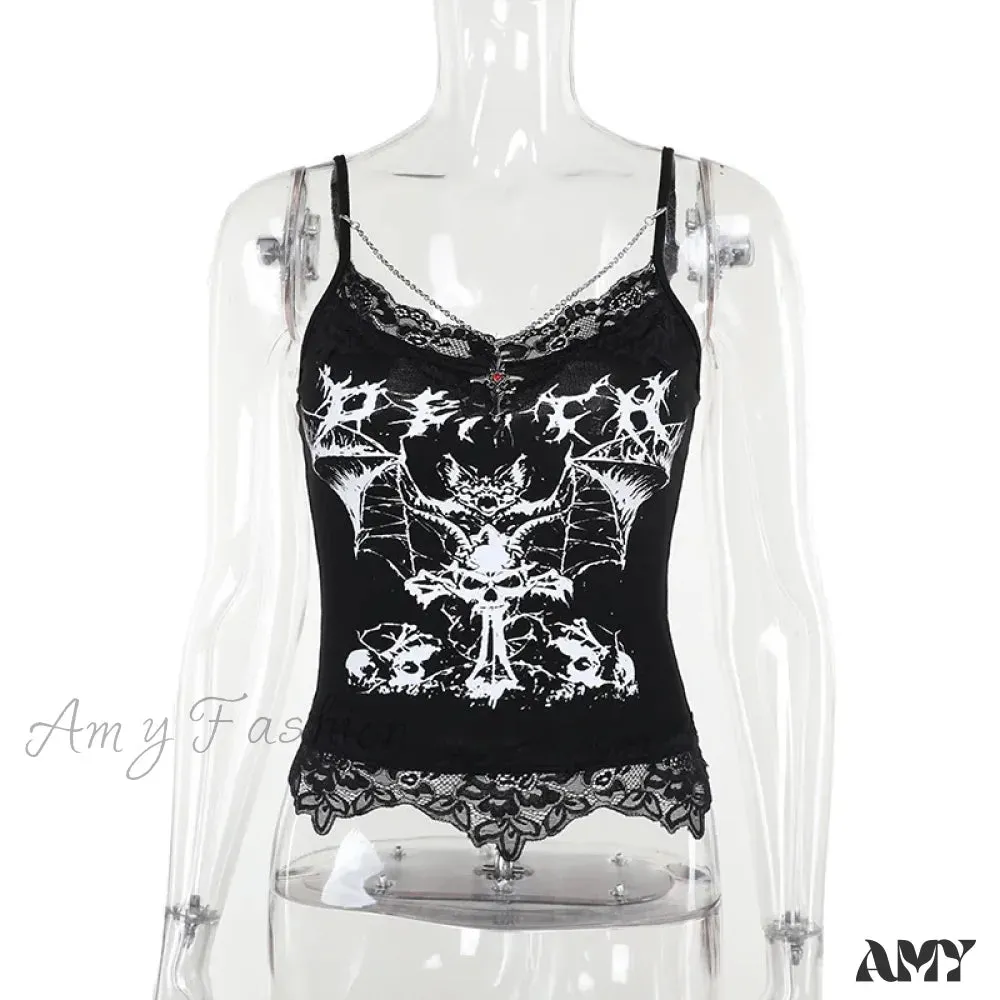 Aesthetic Punk Cartoon Print Grunge Y2K Emo Corset Sleeveless Camisole Crop Top