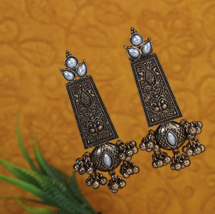 Antique Gold/Silver Plated Long Oxidised Earring