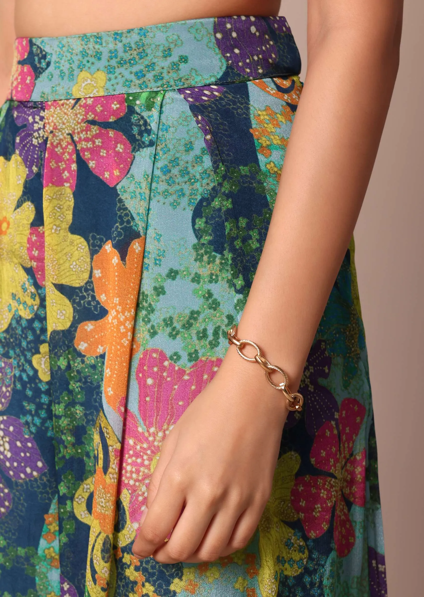 Beautiful Purple Floral Printed Indowestern Crop Top Set