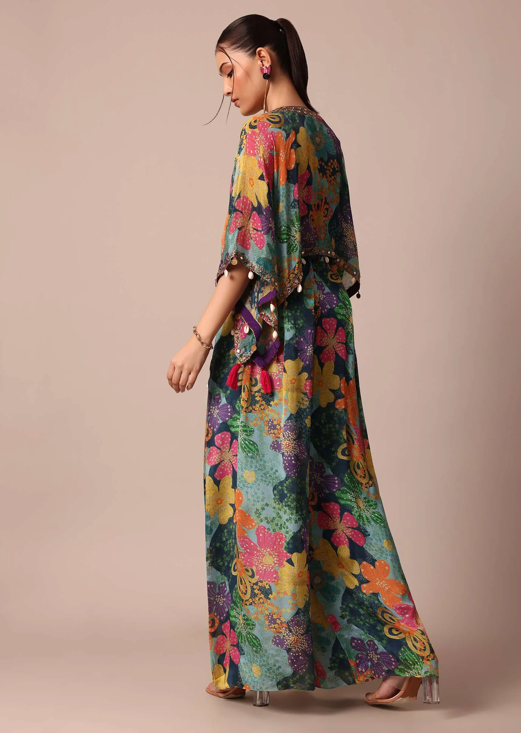 Beautiful Purple Floral Printed Indowestern Crop Top Set