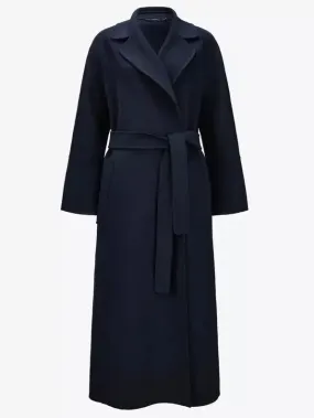Belted Bathrobe Style Wool Wrap Coat in Navy