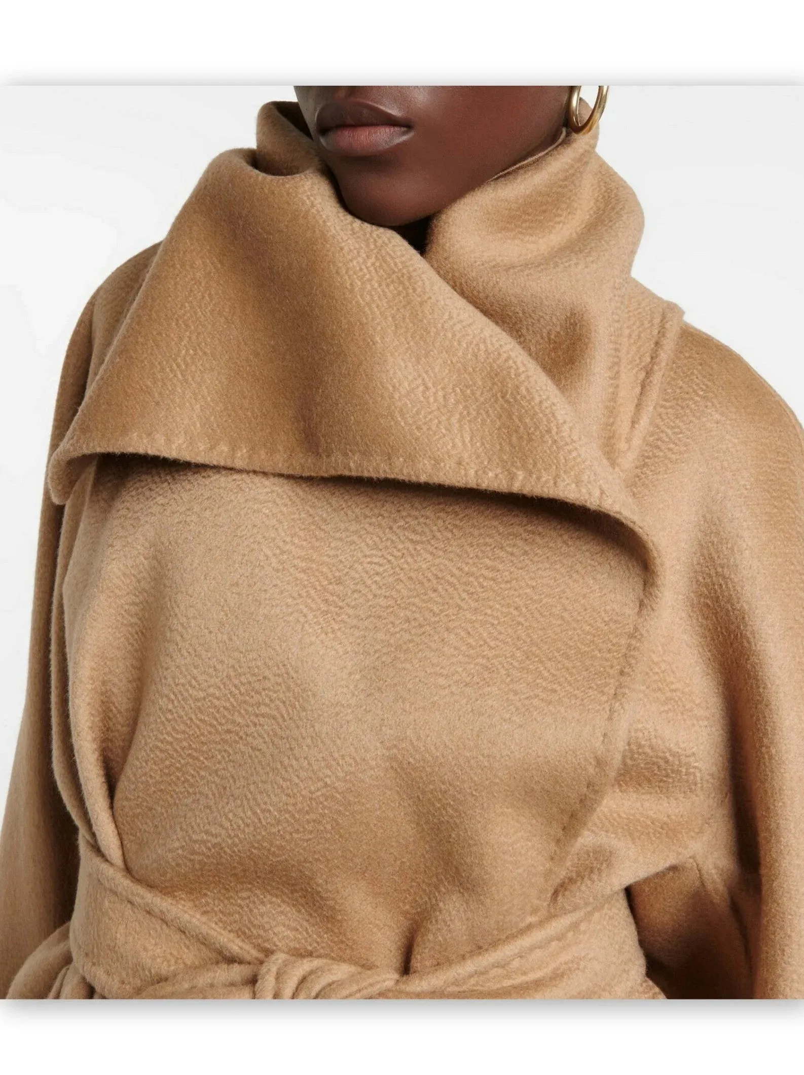 Belted Cashmere and Wool Wrap Coat in Camel