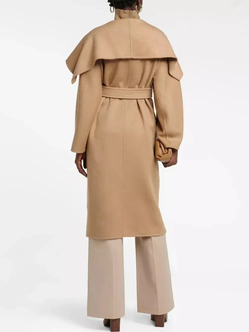Belted Cashmere and Wool Wrap Coat in Camel