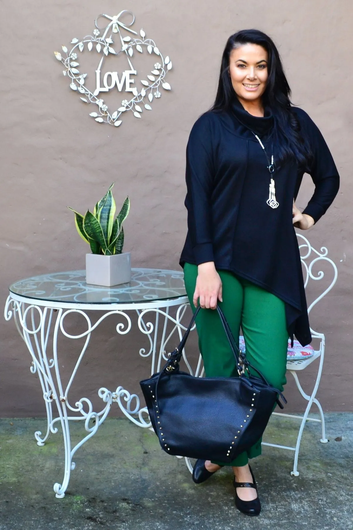 Black Asymmetrical Rolled Neck Jumper