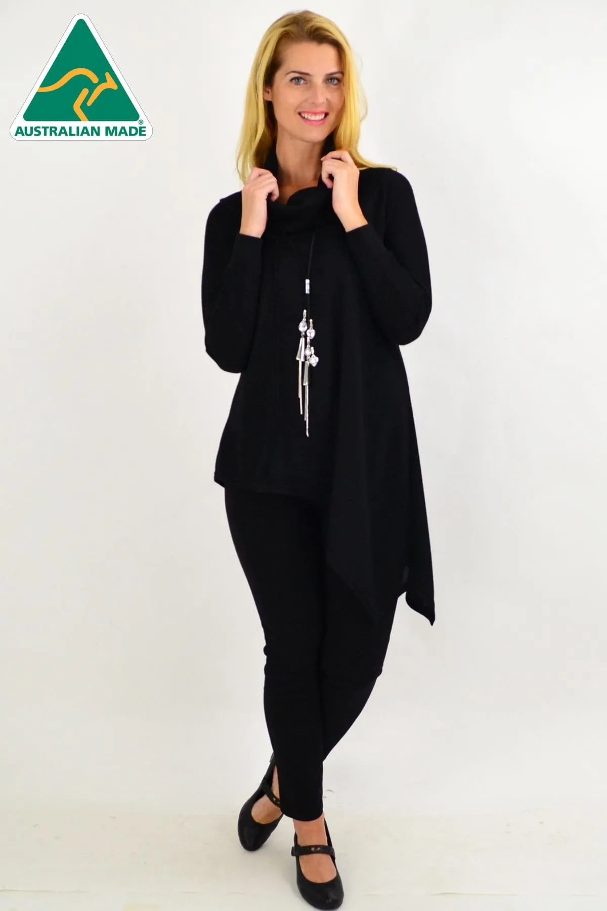 Black Asymmetrical Rolled Neck Jumper