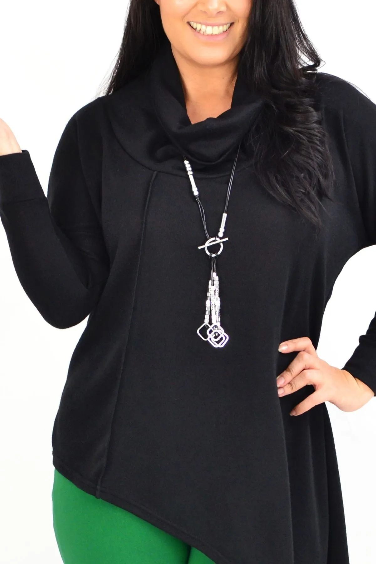 Black Asymmetrical Rolled Neck Jumper
