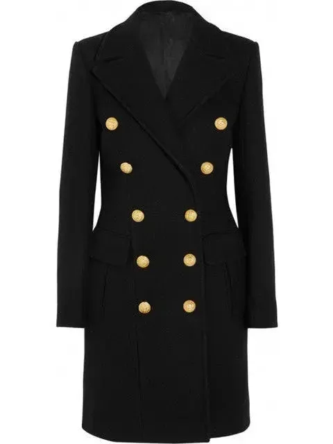 Black Double-Breasted Gold Metal Button Coat