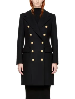 Black Double-Breasted Gold Metal Button Coat
