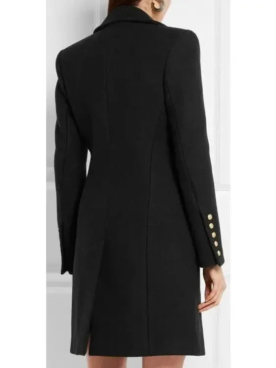 Black Double-Breasted Gold Metal Button Coat