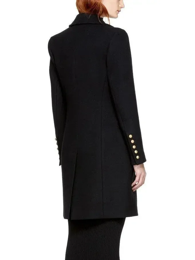 Black Double-Breasted Gold Metal Button Coat