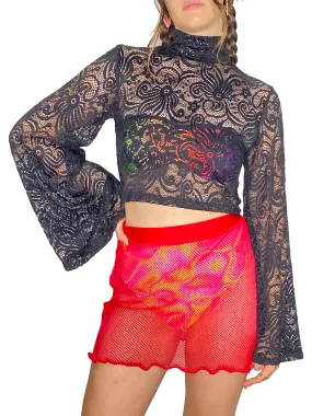Black Lace Bell Sleeve Top