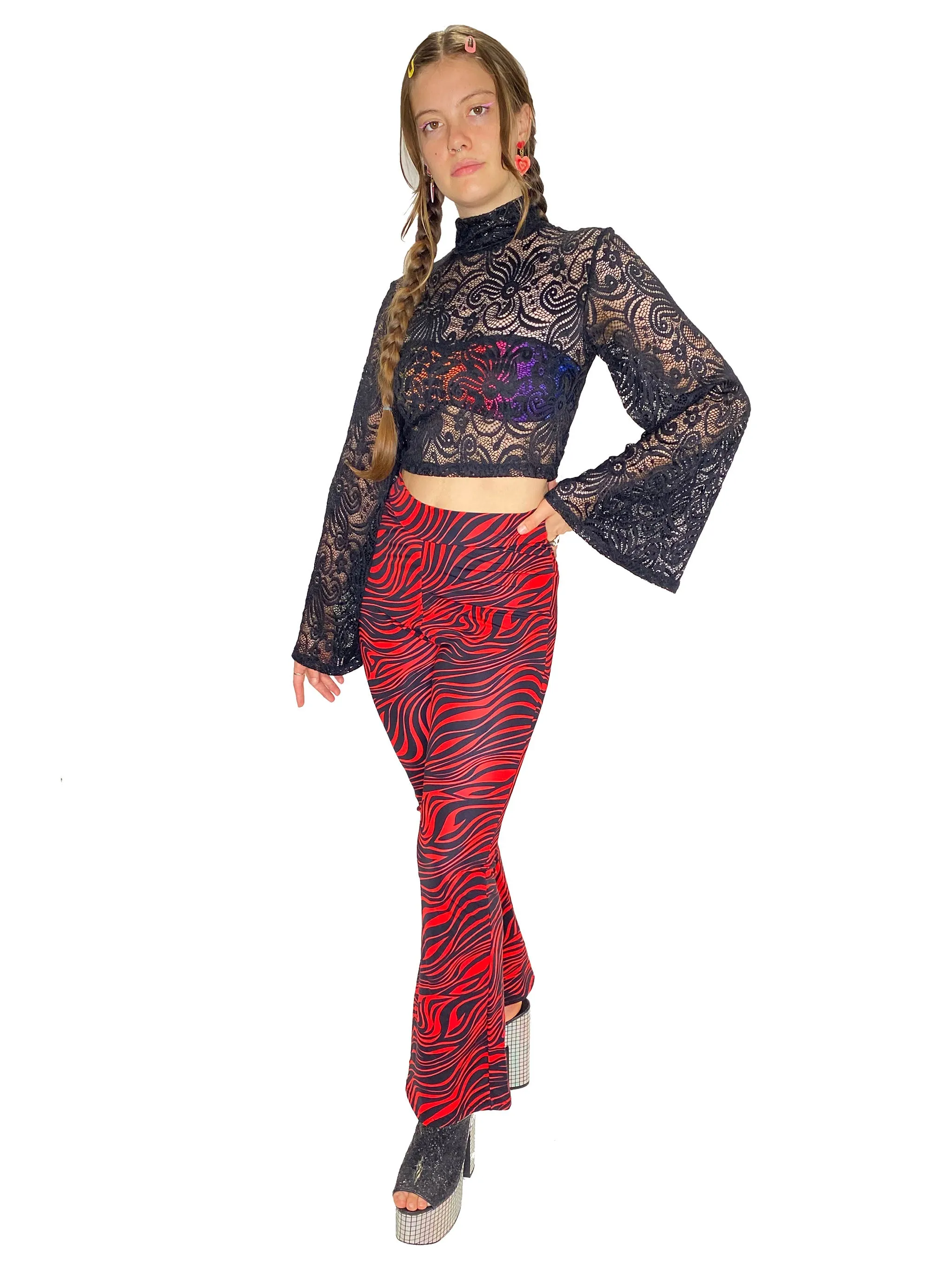 Black Lace Bell Sleeve Top