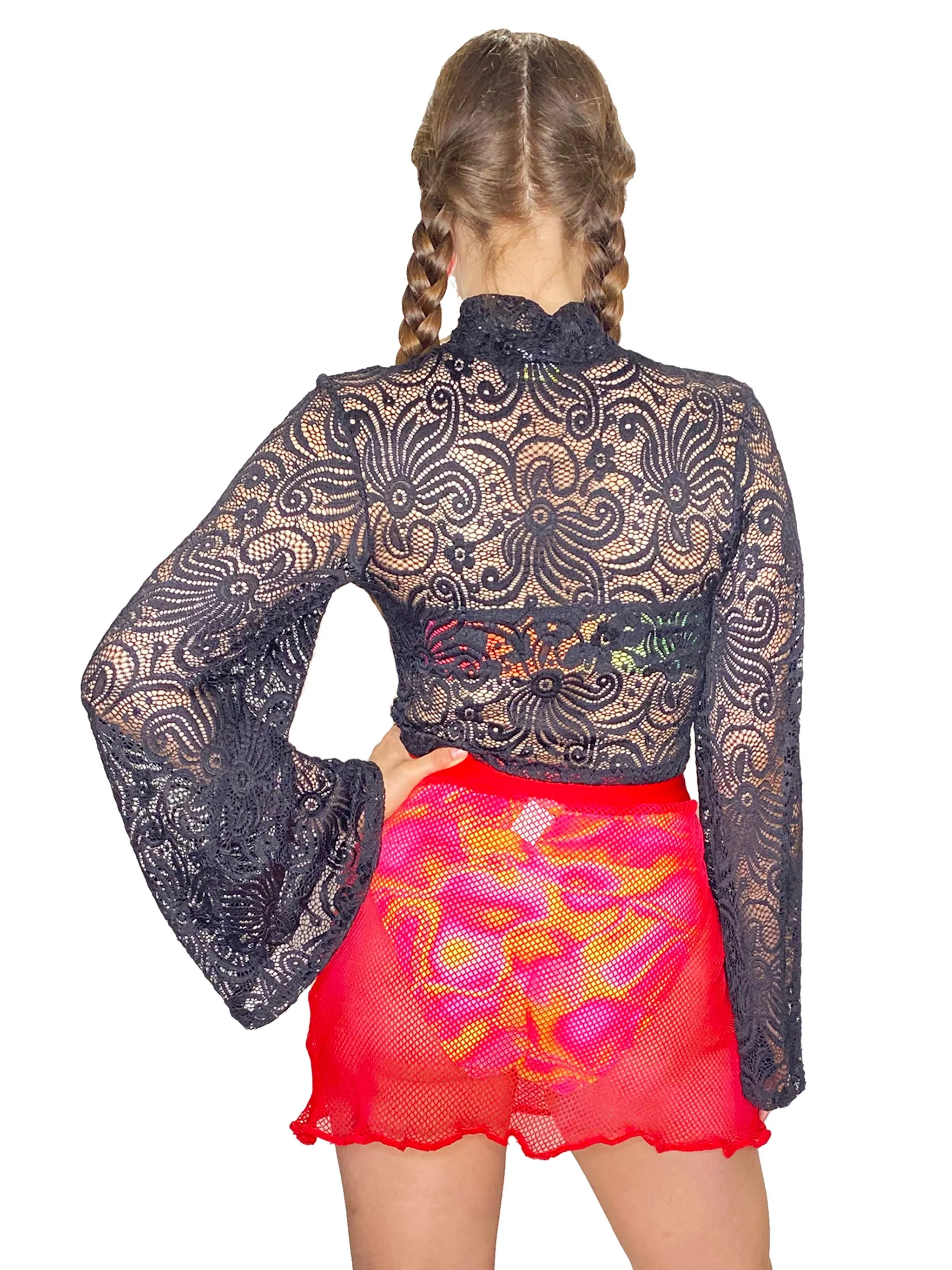 Black Lace Bell Sleeve Top