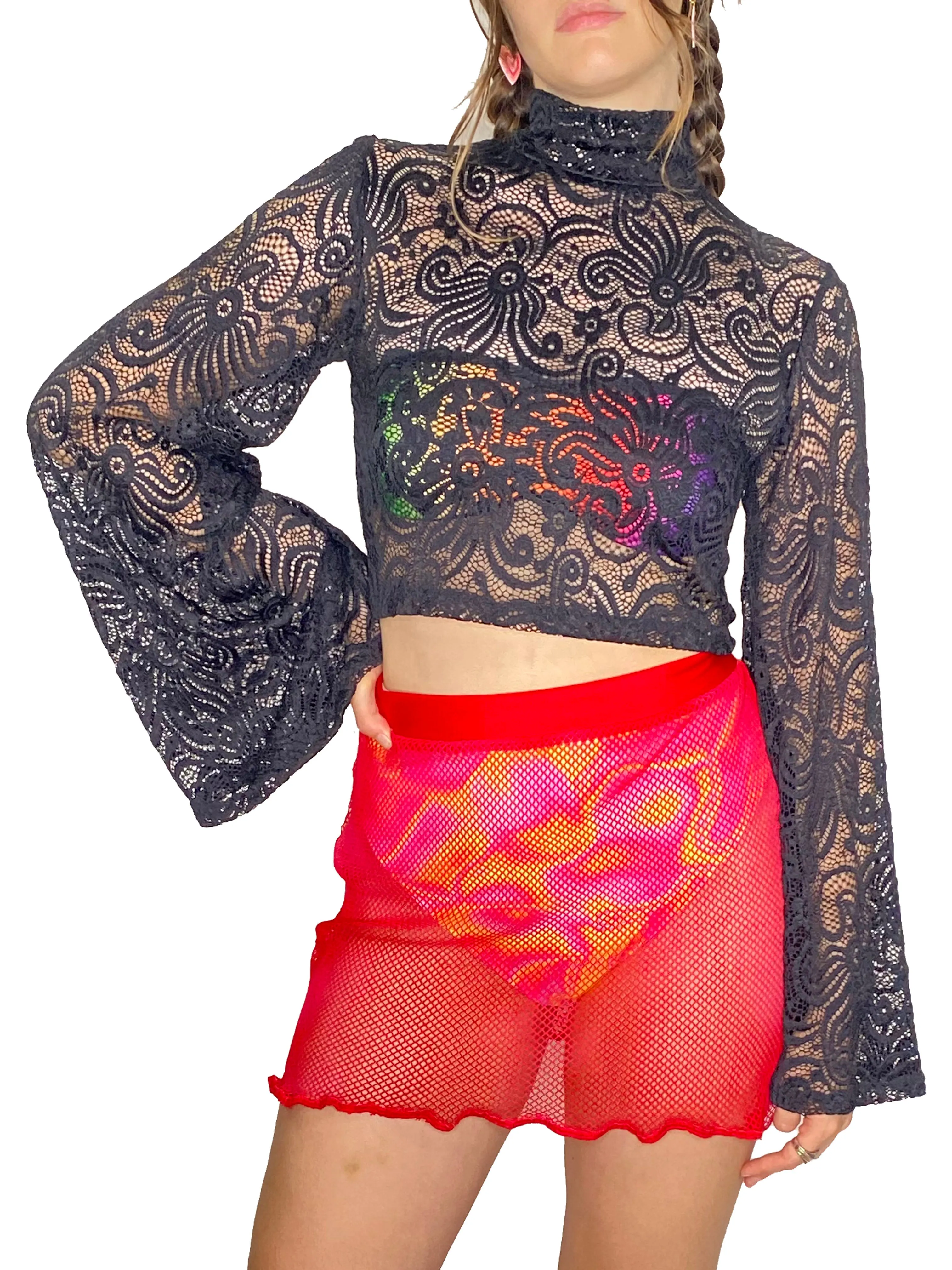 Black Lace Bell Sleeve Top