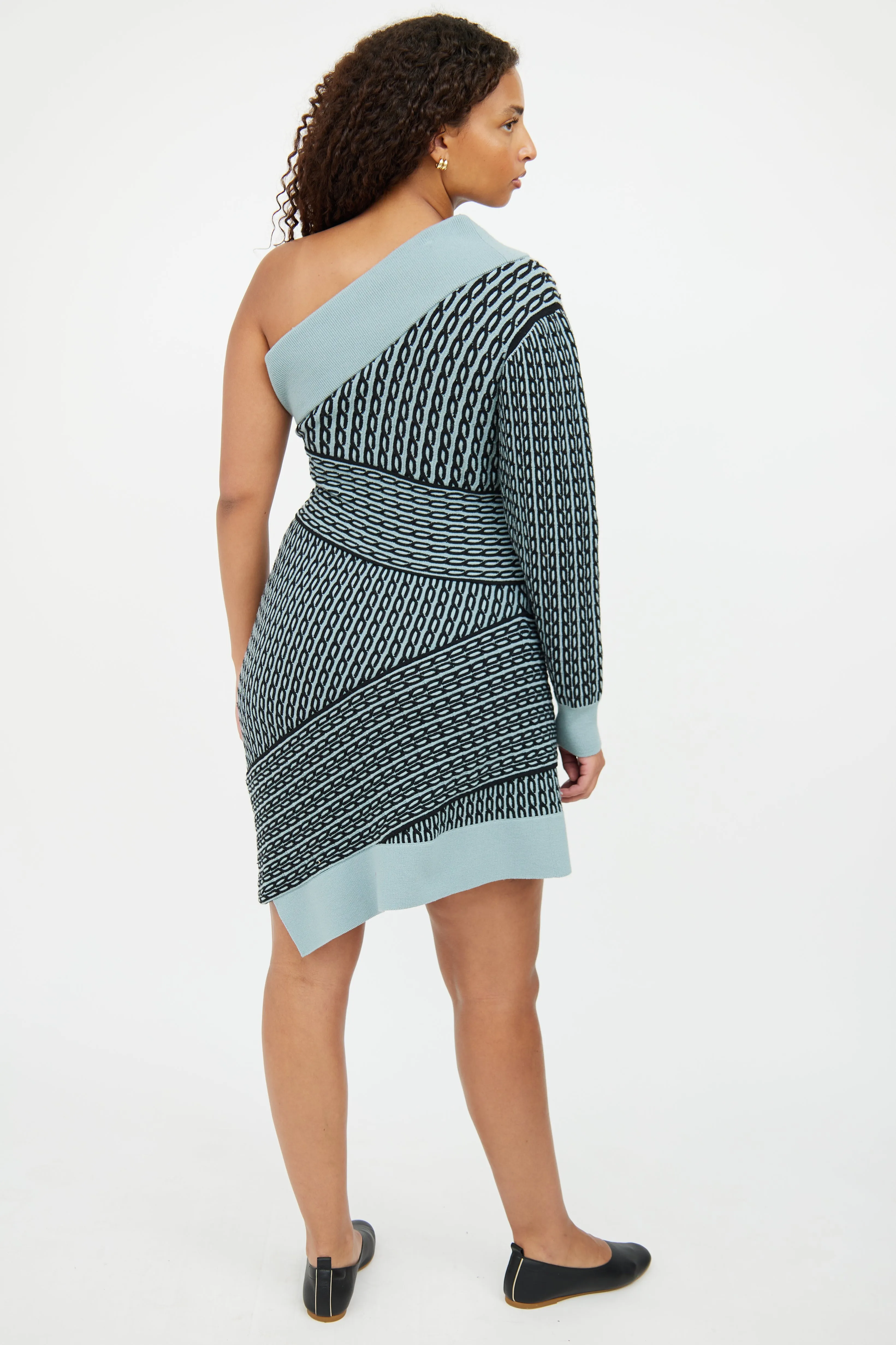 Blue & Black Knit One Shoulder Dress