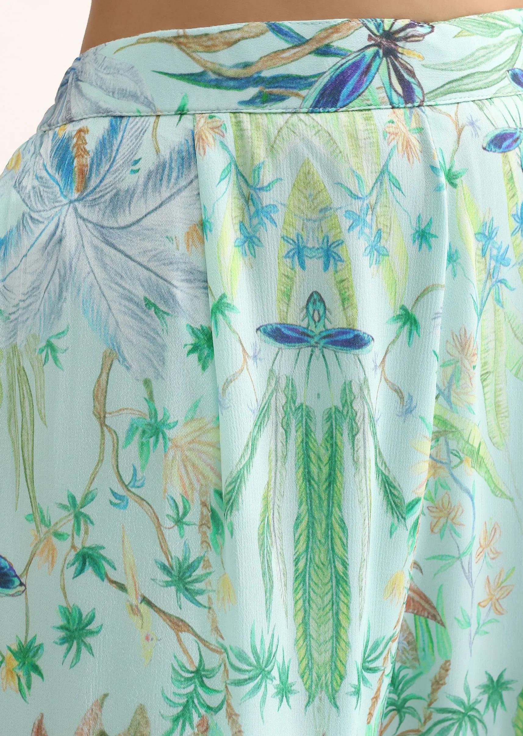 Blue Printed Georgette Sharara With Cape