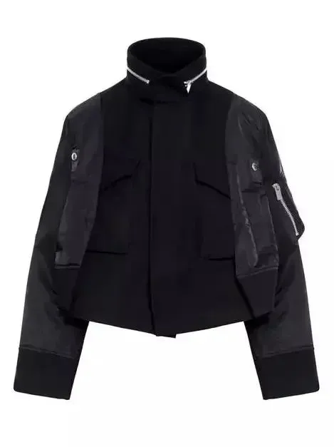 Boxy Paneled Bomber Jacket in Black