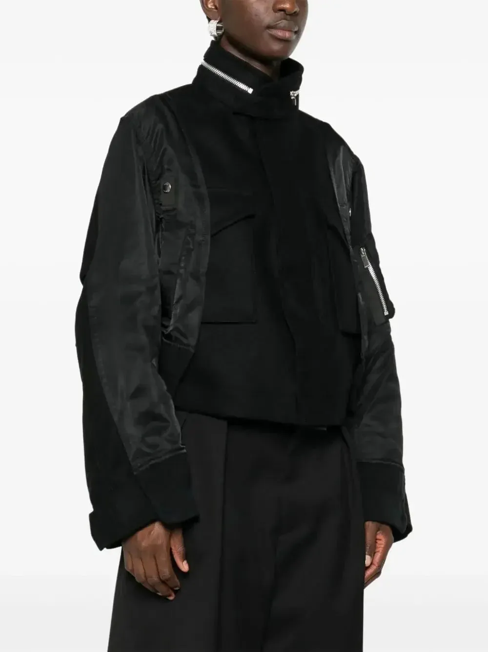 Boxy Paneled Bomber Jacket in Black