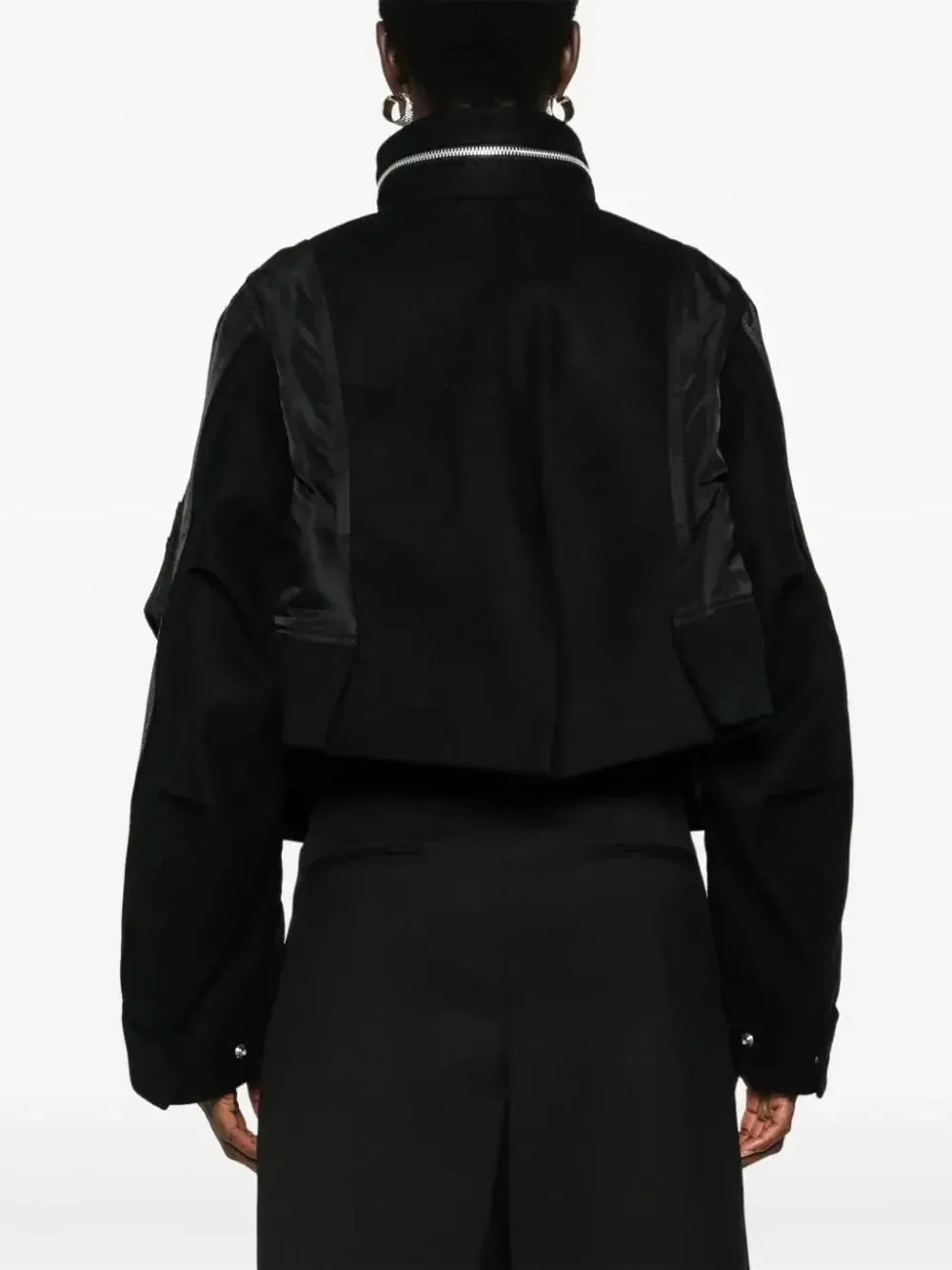Boxy Paneled Bomber Jacket in Black