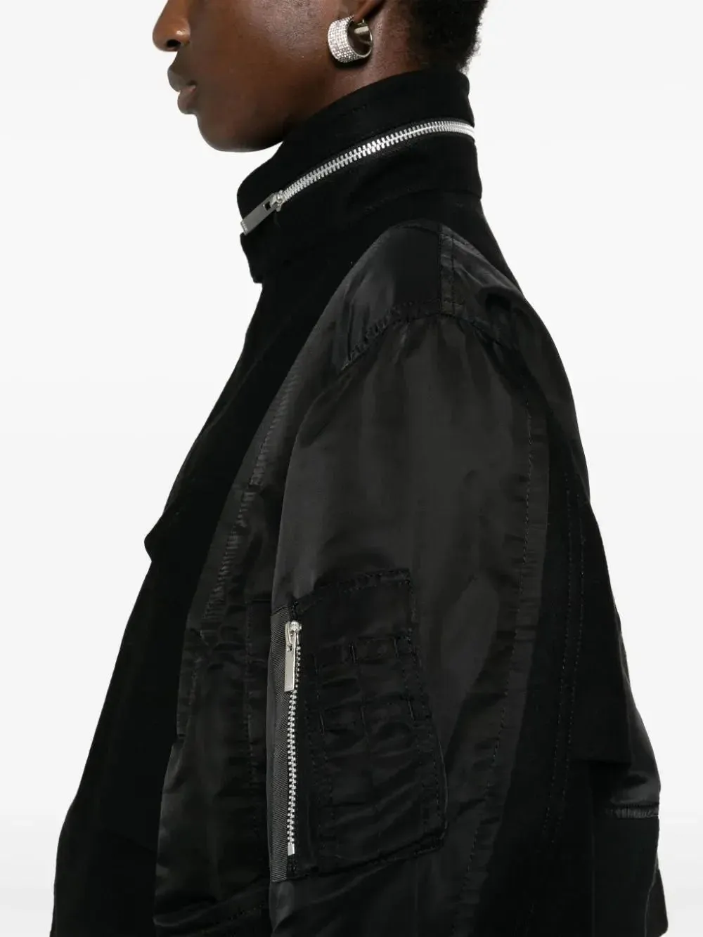 Boxy Paneled Bomber Jacket in Black