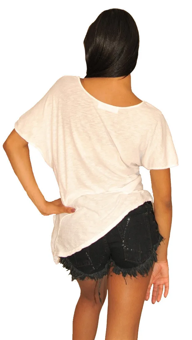 Brokedown Give Thanks Heart Asymmetrical Top in White