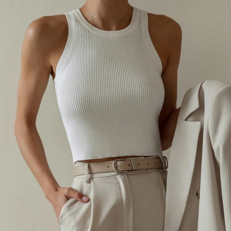 Casual Basic Summer Knitted Sleeveless Crop Tops