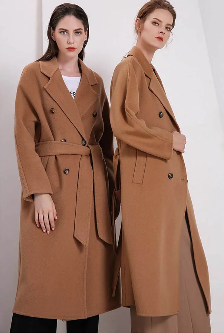 Classic Camel Belted Double-faced Wool Trench Coat