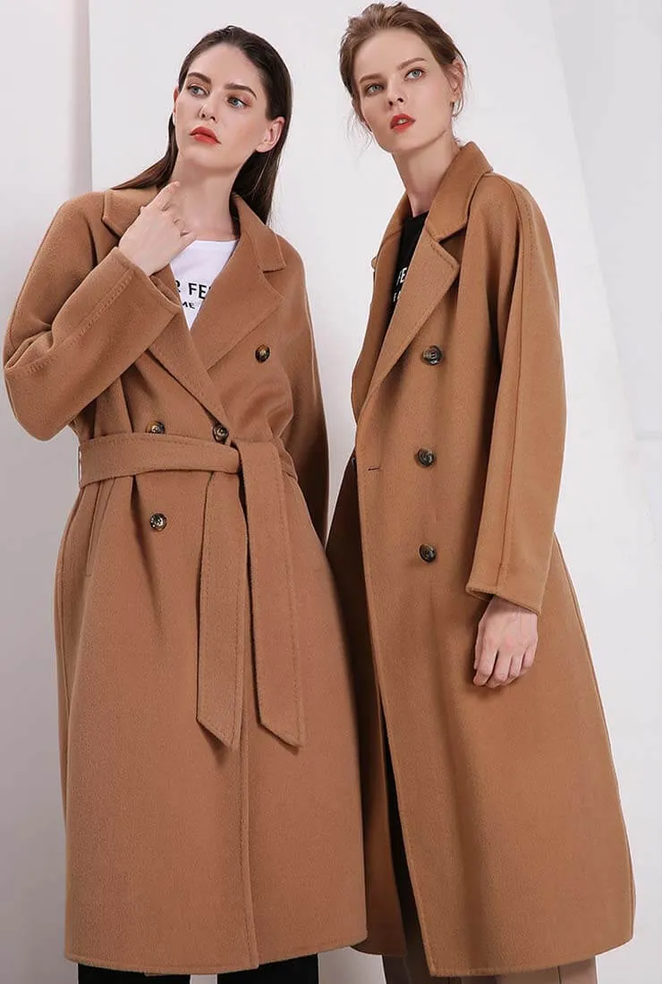 Classic Camel Belted Double-faced Wool Trench Coat