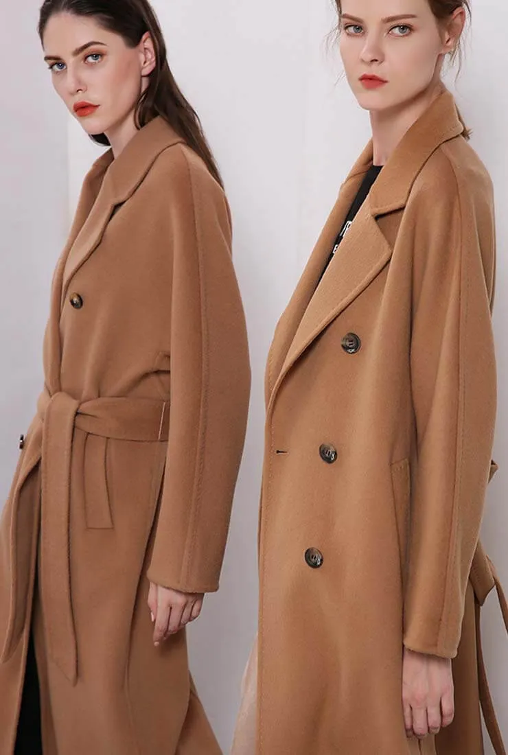 Classic Camel Belted Double-faced Wool Trench Coat