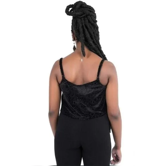 Cosmic Certainly Velvet Vest Top | Black Super Lace-up Front S