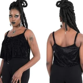 Cosmic Certainly Velvet Vest Top | Black Super Lace-up Front S