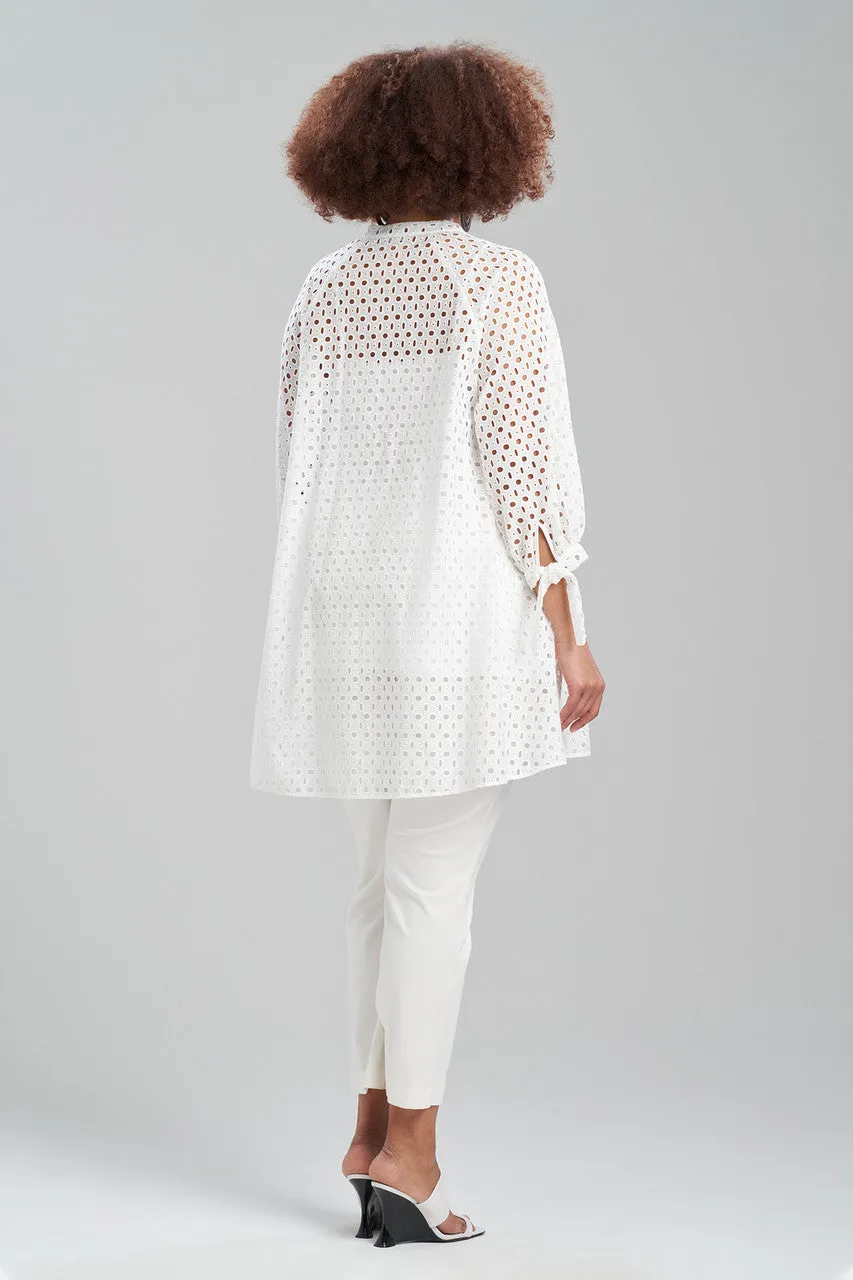 Cotton Eyelet Balloon Sleeve Oversized Top