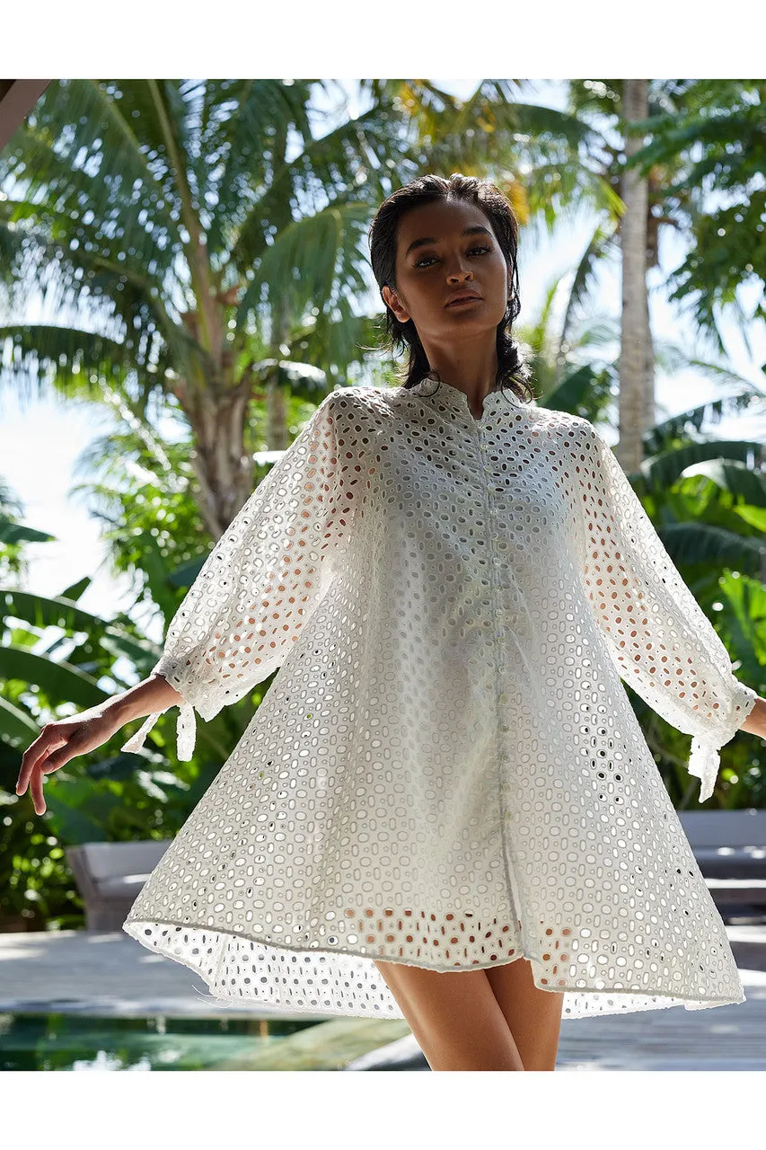 Cotton Eyelet Balloon Sleeve Oversized Top