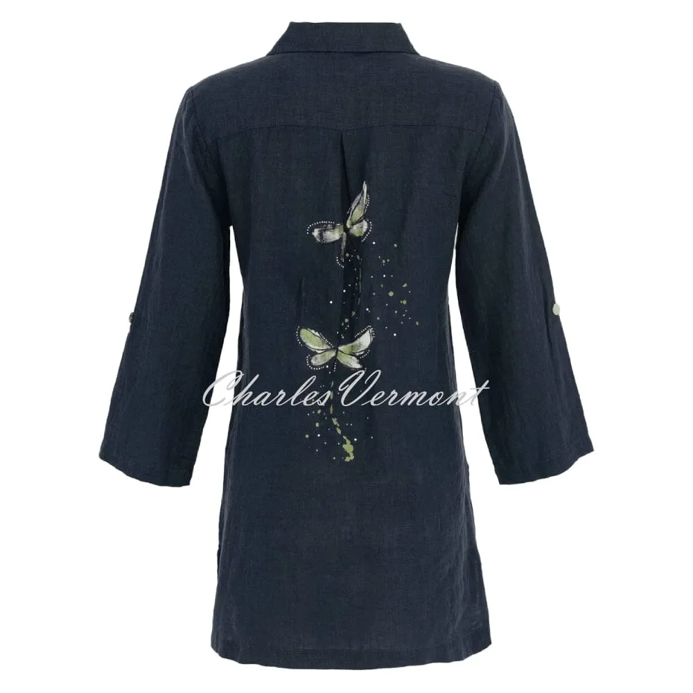 Dolcezza Linen Blouse With Butterfly Motif - Style 24265