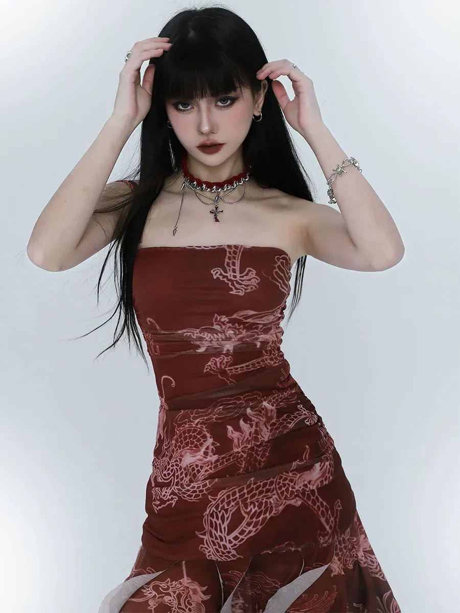 Dress Summer Asymmetrical Camisole Red Dark