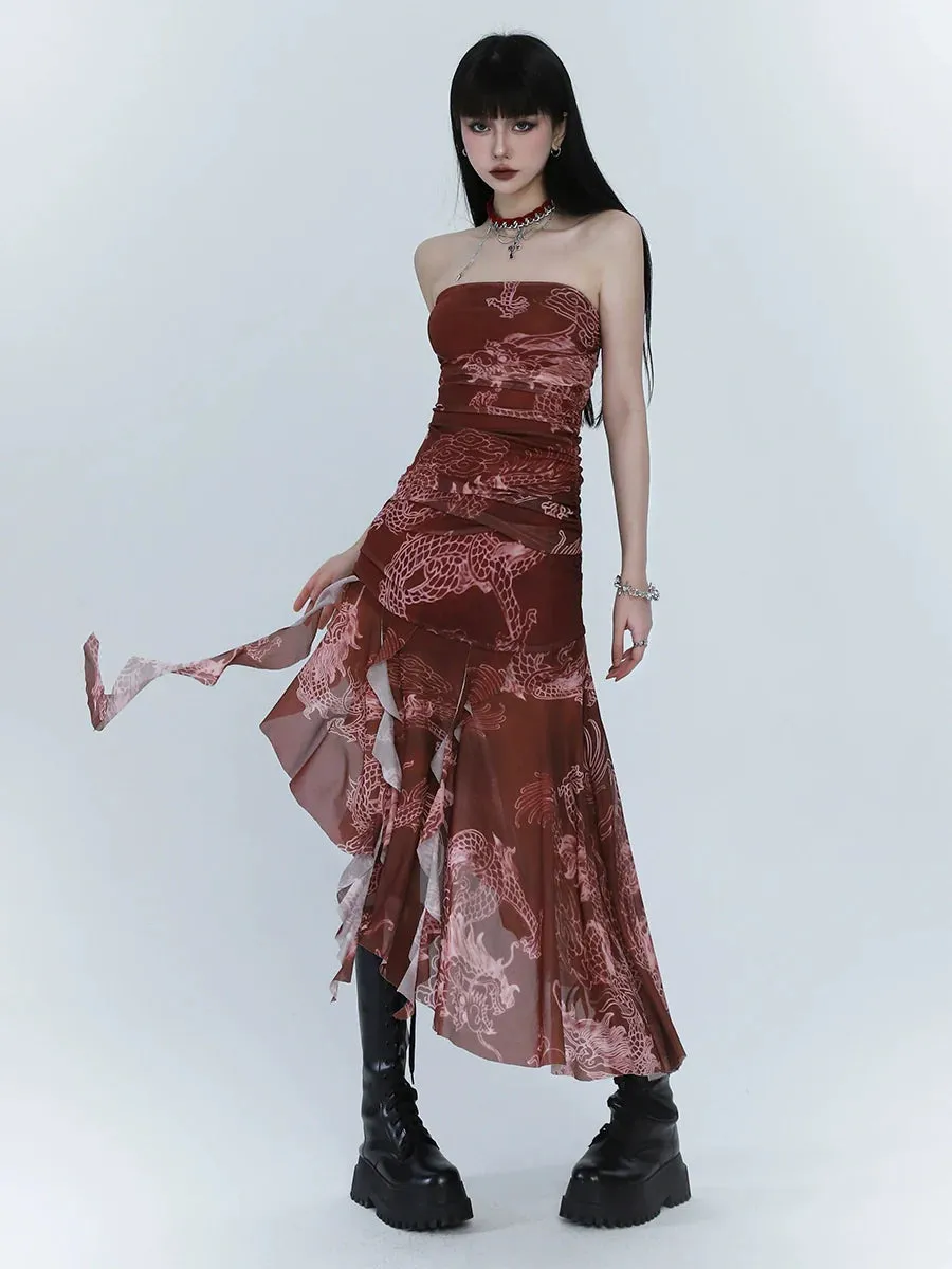 Dress Summer Asymmetrical Camisole Red Dark