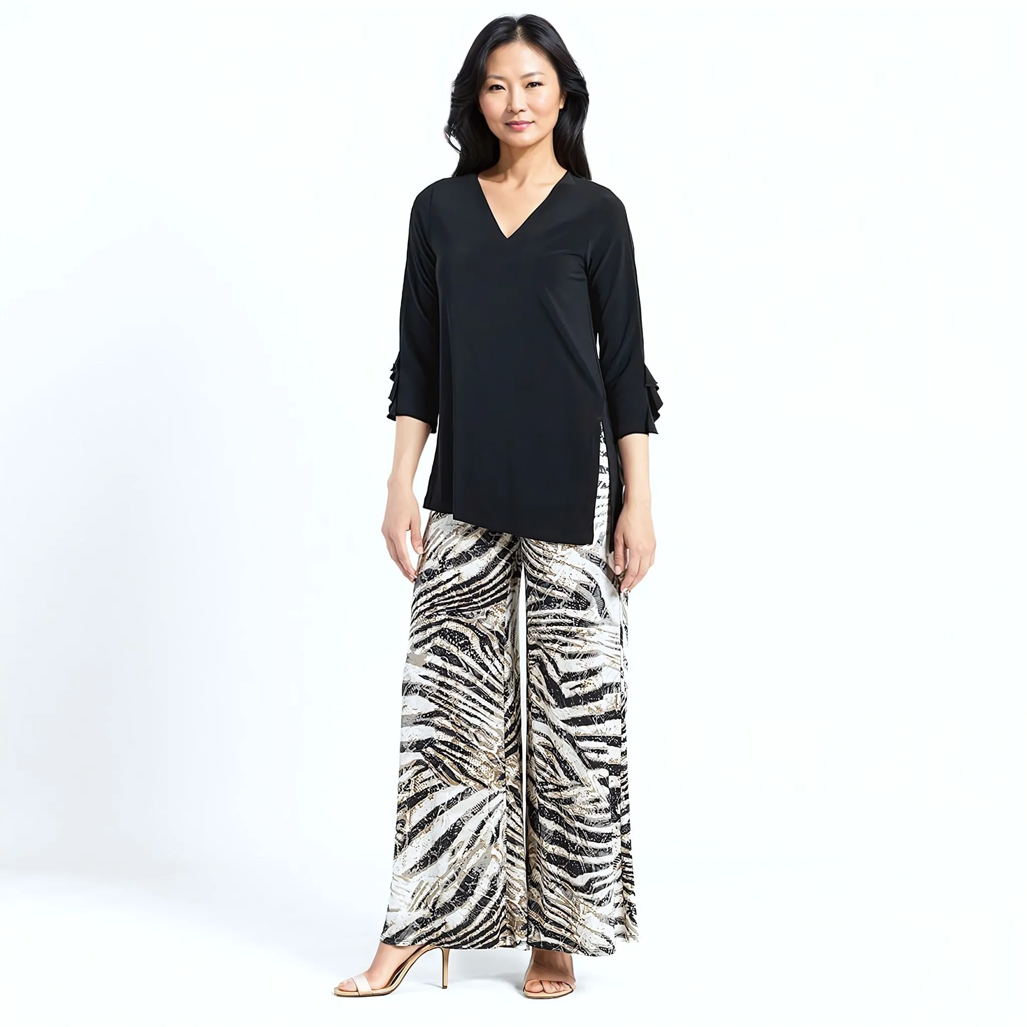 Flutter Cuff Side Vent Tunic - Black - Final Sale!