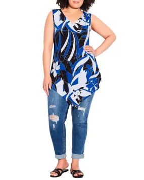 Galellea Abstract Geo Print Tunic | Azure Blue / White