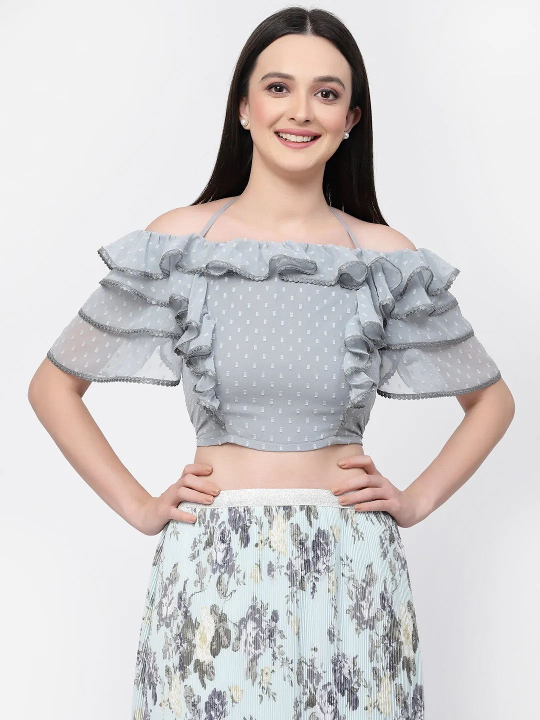 Georgette Halter Crop Top