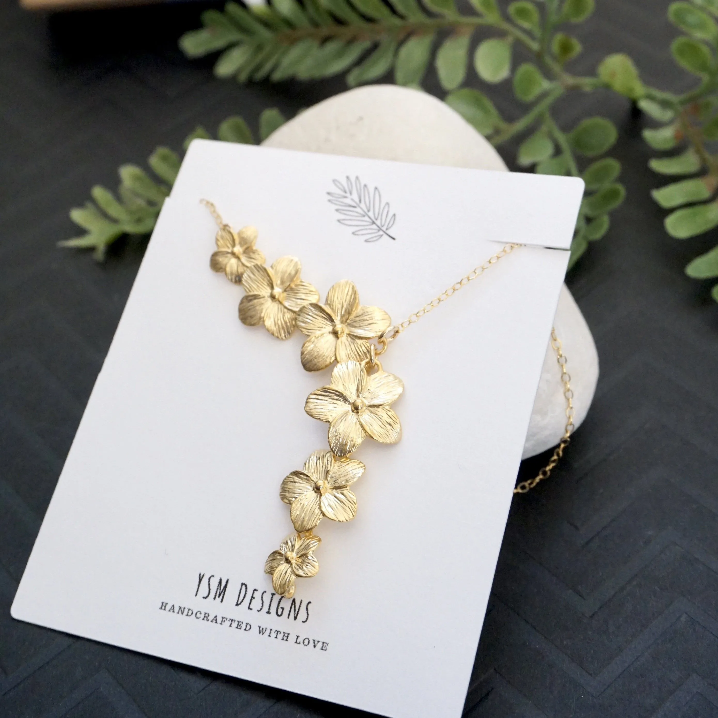 Gold Asymmetrical Plumeria Necklace