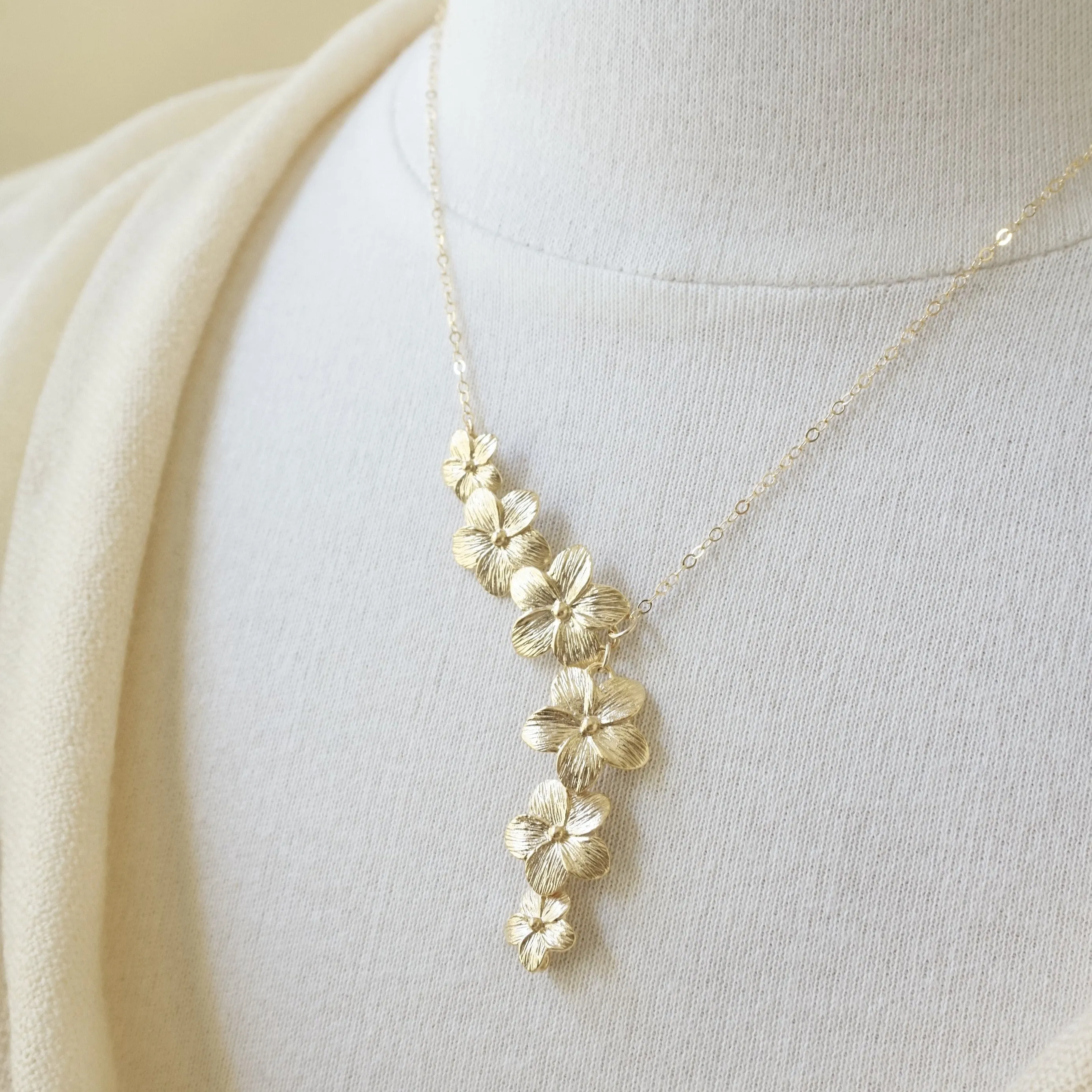 Gold Asymmetrical Plumeria Necklace