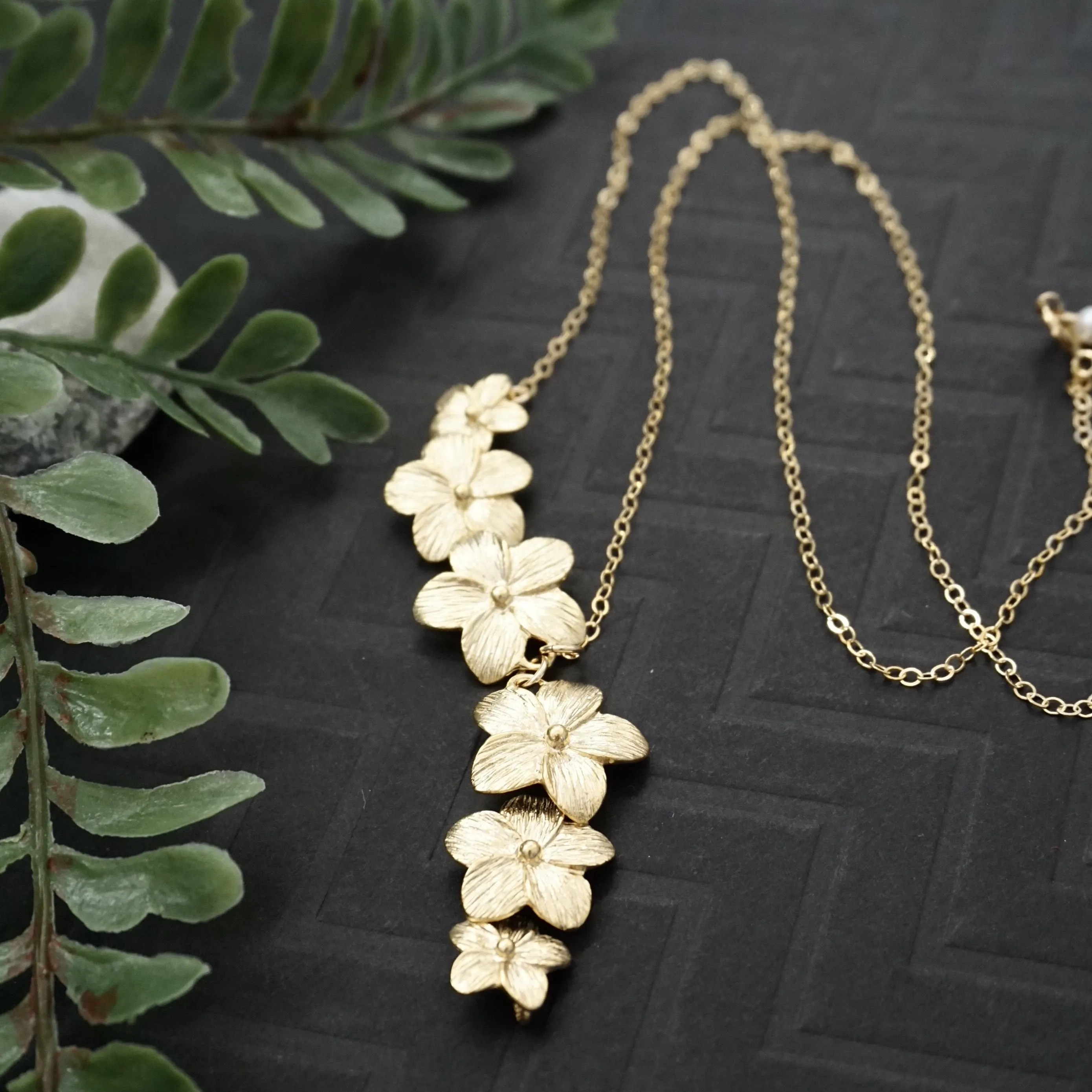 Gold Asymmetrical Plumeria Necklace