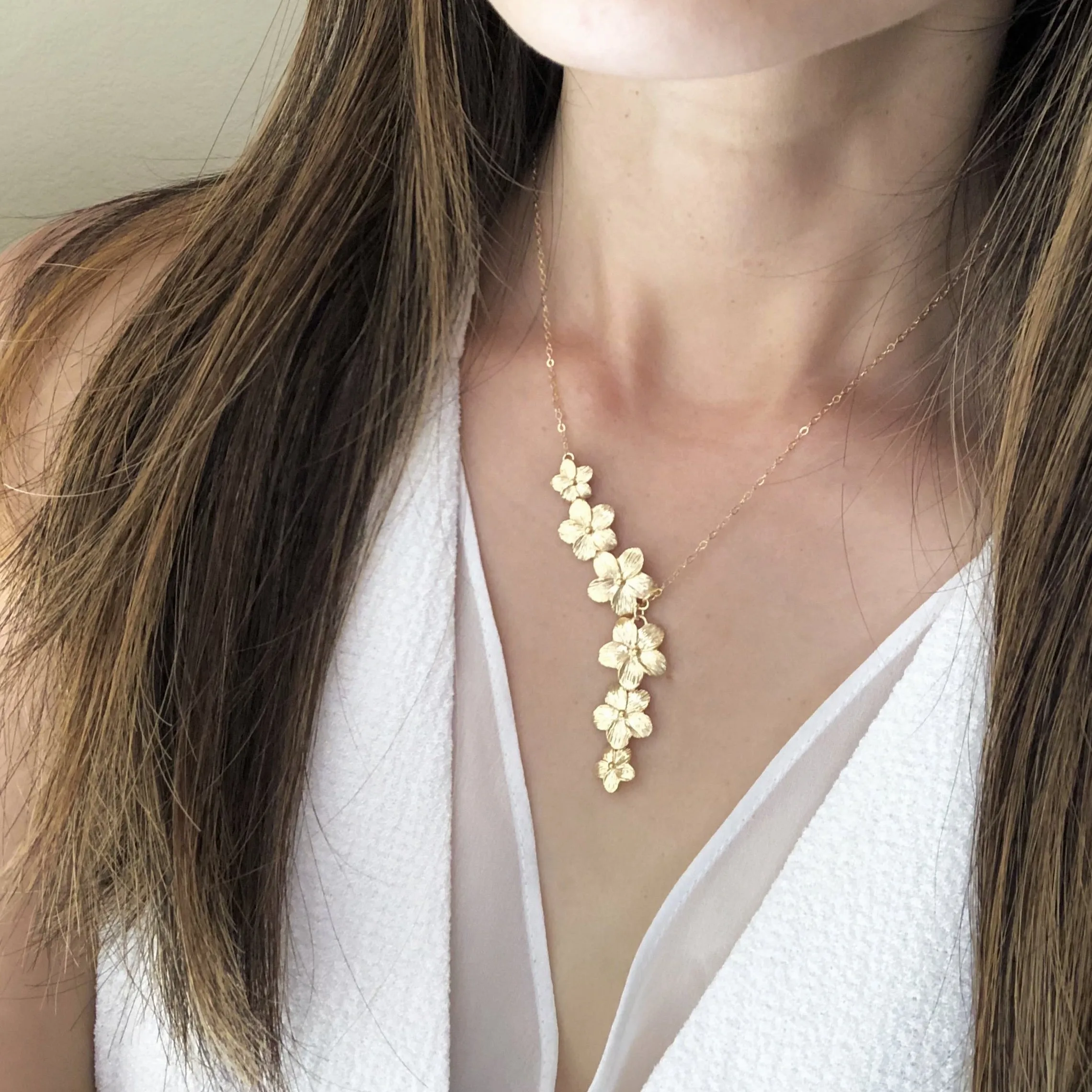 Gold Asymmetrical Plumeria Necklace