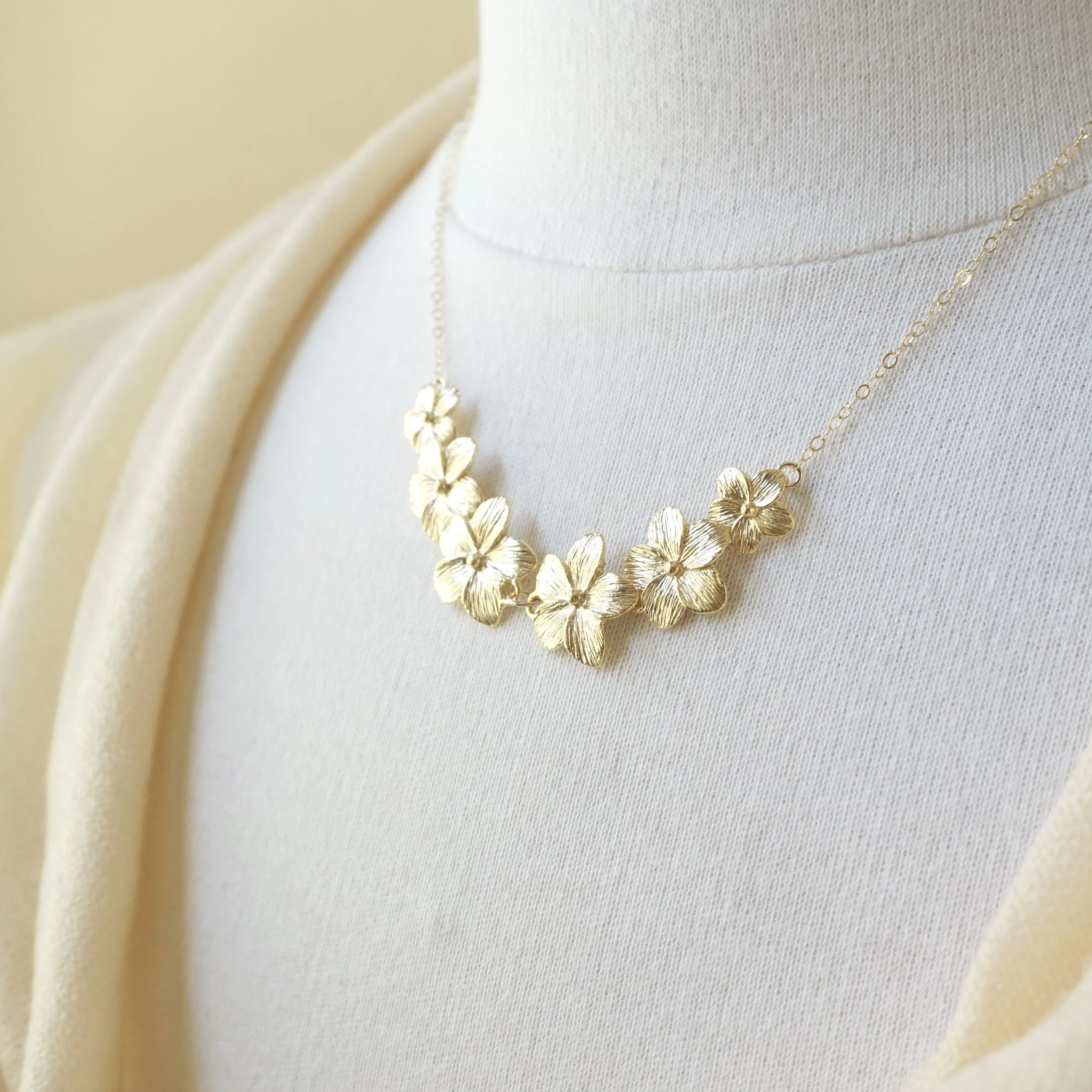 Gold Asymmetrical Plumeria Necklace