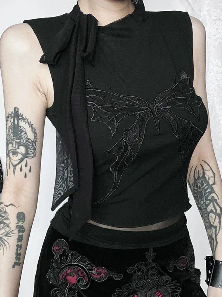 Gothic Vintage Butterfly Crop Sexy Lace Embroidered Top