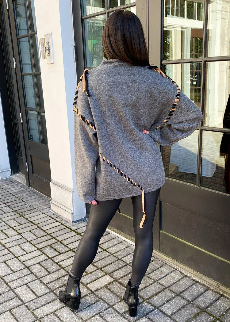 Kara Mock Neck Tunic Sweater-Grey