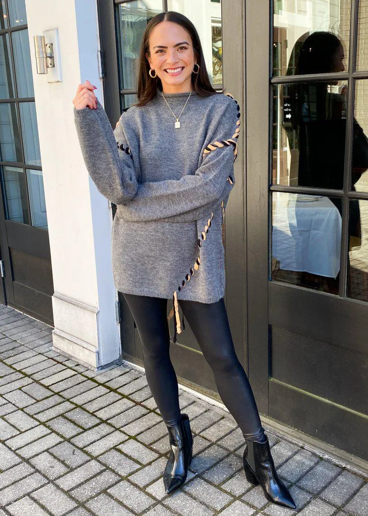 Kara Mock Neck Tunic Sweater-Grey