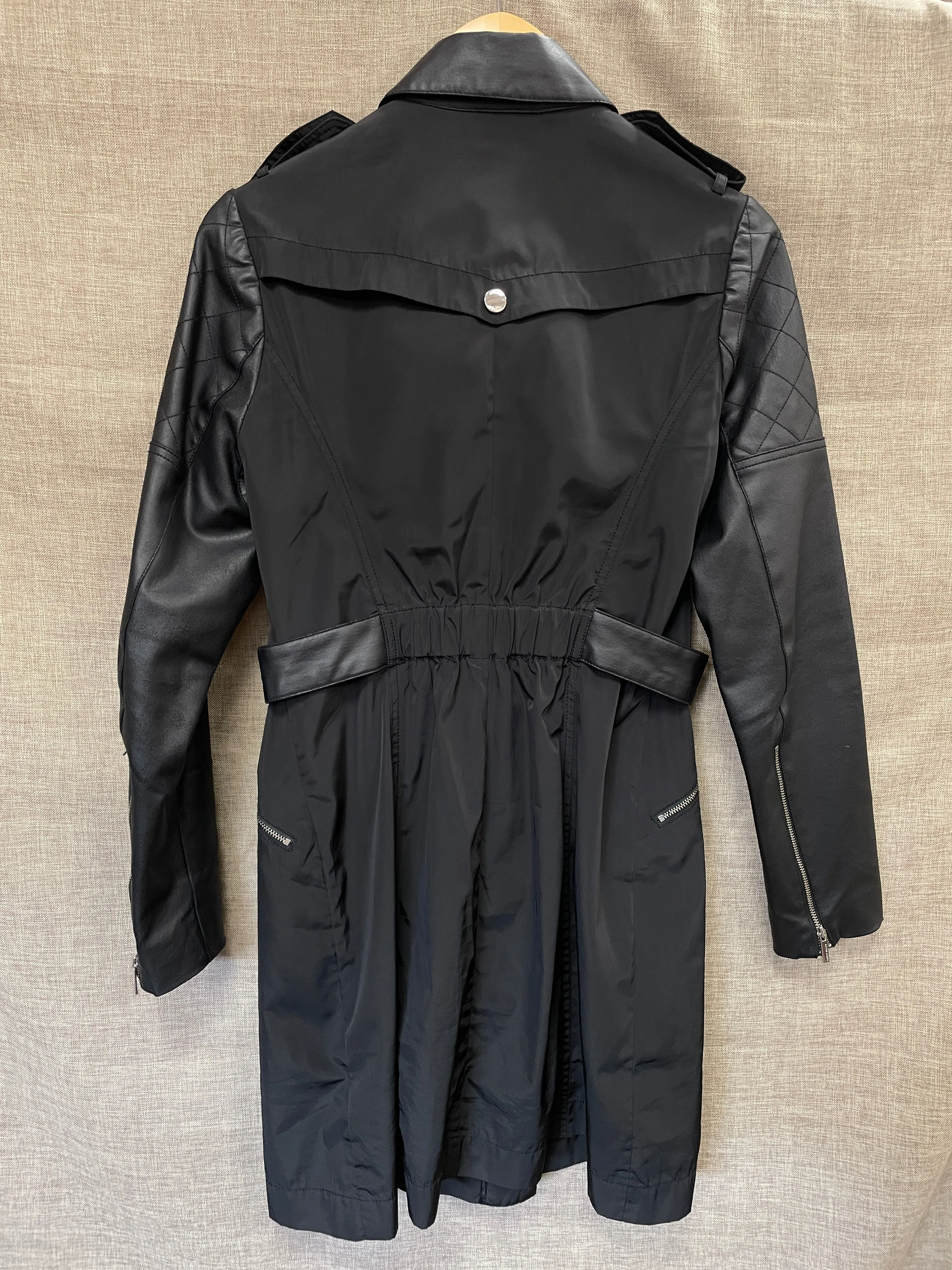 Karen Millen Black Zip & Leather Effect Jacket Coat Size 10