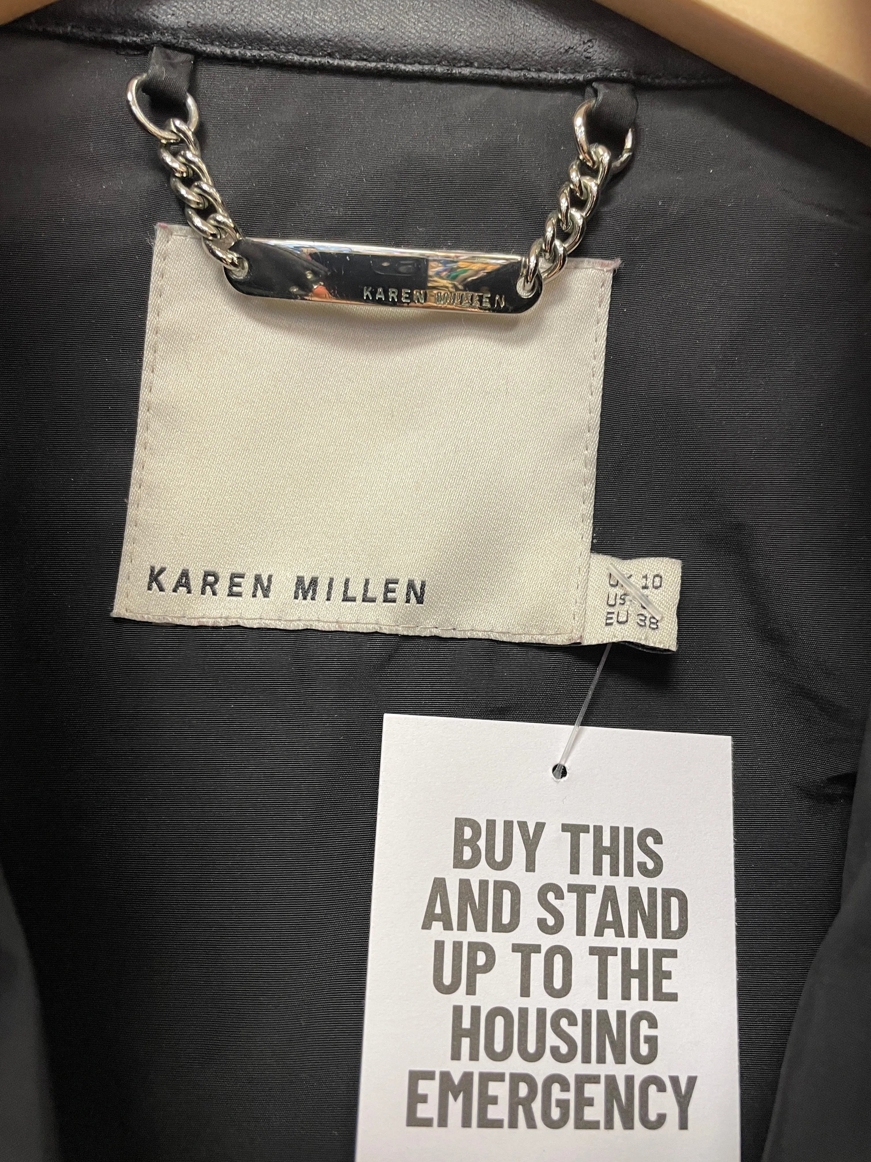 Karen Millen Black Zip & Leather Effect Jacket Coat Size 10